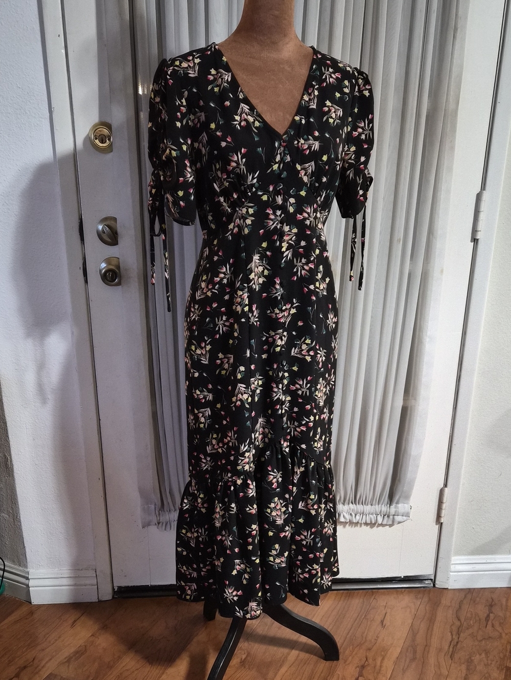 Lea & Viola Black Maxi Dress with Pink and Cream Floral Print